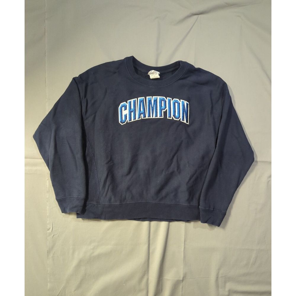 Champion Reverse Weave Sweatshirt Mens XL Navy Blue Embroidered Logo GF750
